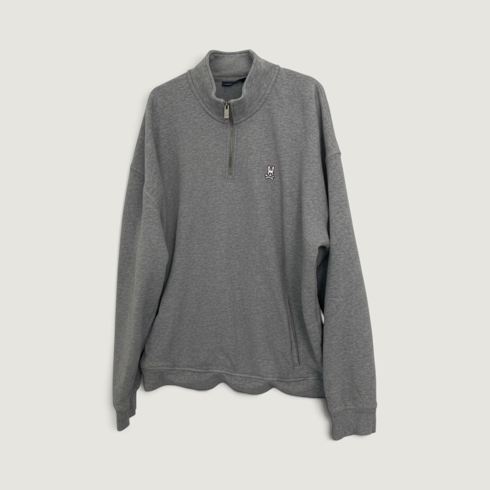 Psycho Bunny Quarter Zip Pullover Sweatshirt Grey XL